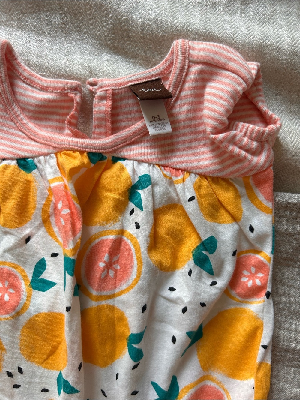 Tea Collection Pink Striped Top with Yellow & Coral Citrus Print One-Piece